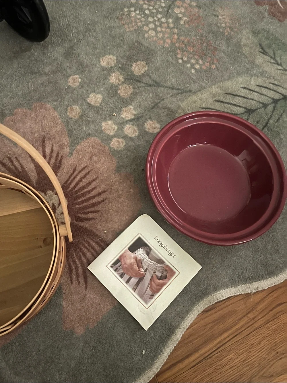 Longaberger Basket with Burgundy Pottery pie plate. - Picture 2 of 5